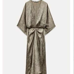 Zara ZW Collection Crinkle Effect Midi Dress / Light Khaki / Large